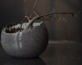 Rustic Dark Grey Concrete Vessel: Wabi-Sabi Decor, Sustainable Sculpture