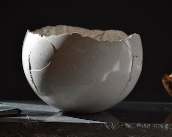 Large Light Grey Concrete Vessel Sculpture: Sustainable Boho Decor Art