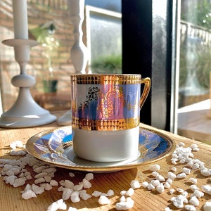 Vintage Blau und Gold irisierende Mokkatasse Fine China Tasse mit Untere