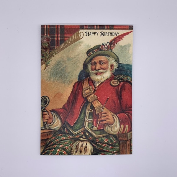 Scottish Birthday Card: 'The Auld Highlander'. Scottish Highland Chieftain. Vintage Style Scottish Birthday Card For Him. 7x5 inches.