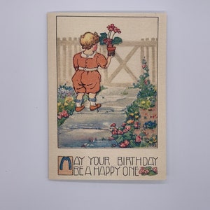 Vintage Style Birthday Card. Art Deco Inspired Cute Little Child Birthday Card. Unique Old Fashioned Birthday Card. 7x5 inches.