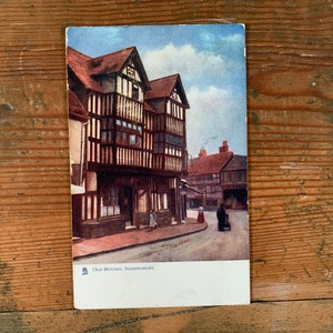 Carte postale antique de vieilles maisons de Shrewsbury. Carte postale 6403 coins pittoresques de Raphael Tuck Oilette. Maisons de style Tudor à Shrewsbury, c1904. PC103
