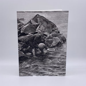 St Kilda-kaart. Een man verzendt de St Kilda-postboot. Vervlogen dagen. Schotse Hebriden. Schotse eilanden. Buiten-Hebriden. Gemaakt in het Verenigd Koninkrijk