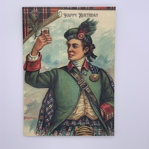 Schottische Toast Geburtstagskarte. Toast Geburtstagskarte. Vintage Style Schottland Geburtstagskarte. Anheben eines Glases Whisky in einem Toast. 18x13cm.