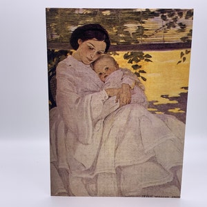 Kunstkaart voor moeder en baby. Jessie Willcox Smith-kaart. Vintage stijl kinderkunstkaart. Blanco binnenkant. Luxe getextureerde mat. 7 x 5 inch.