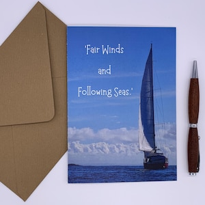 Faire wind en volgende zeeën-kaart. Nautische gezegdekaart. Maritieme kaart voor zeeman. Blanco binnenkant. Luxe kaart van 7 x 5 inch. Gemaakt in het Verenigd Koninkrijk