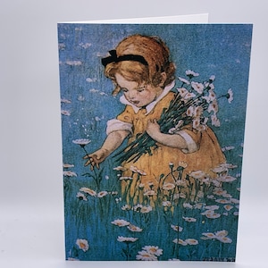 Carte Jessie Willcox Smith - « Picking Daisies » - Nouvelle carte imprimée à partir d'une illustration vintage des années 1920 de petite fille dans un champ de marguerites