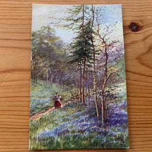 Antique Devon Postcard, Bluebell Wood Scene, Raphael Tuck c1915 (PC272)