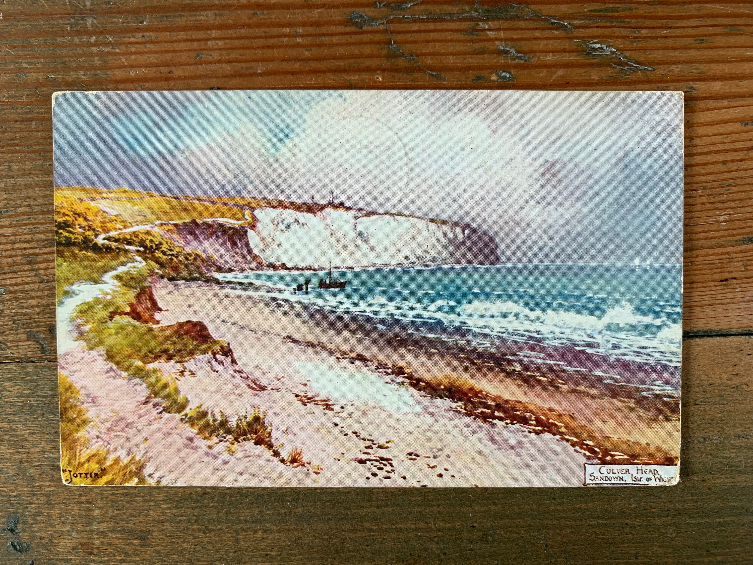 Culver Head, Sandown, Isle of Wight Antique Postcard by Artist 'Jotter' AKA Walter Hayward-Young. Postmarked Shanklin 1920. Sent to Belgium.