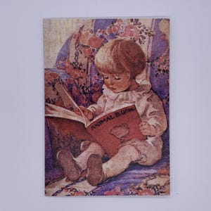 Jessie Willcox Smith-kaart. 'Het dierenboek'. Vintage stijl kinderkunstkaart. Leuk peuterleesboek. 7 x 5 inch. Gemaakt in het Verenigd Koninkrijk.