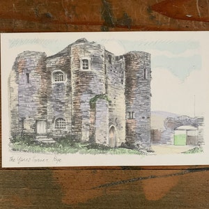 Ypern Turm Rye Vintage Postkarte. Bleistift Skizze Postkarte. Schuhschmied & Etheridge Postkarte c1930. Rye CASTLE East Sussex Postkarte. PC64