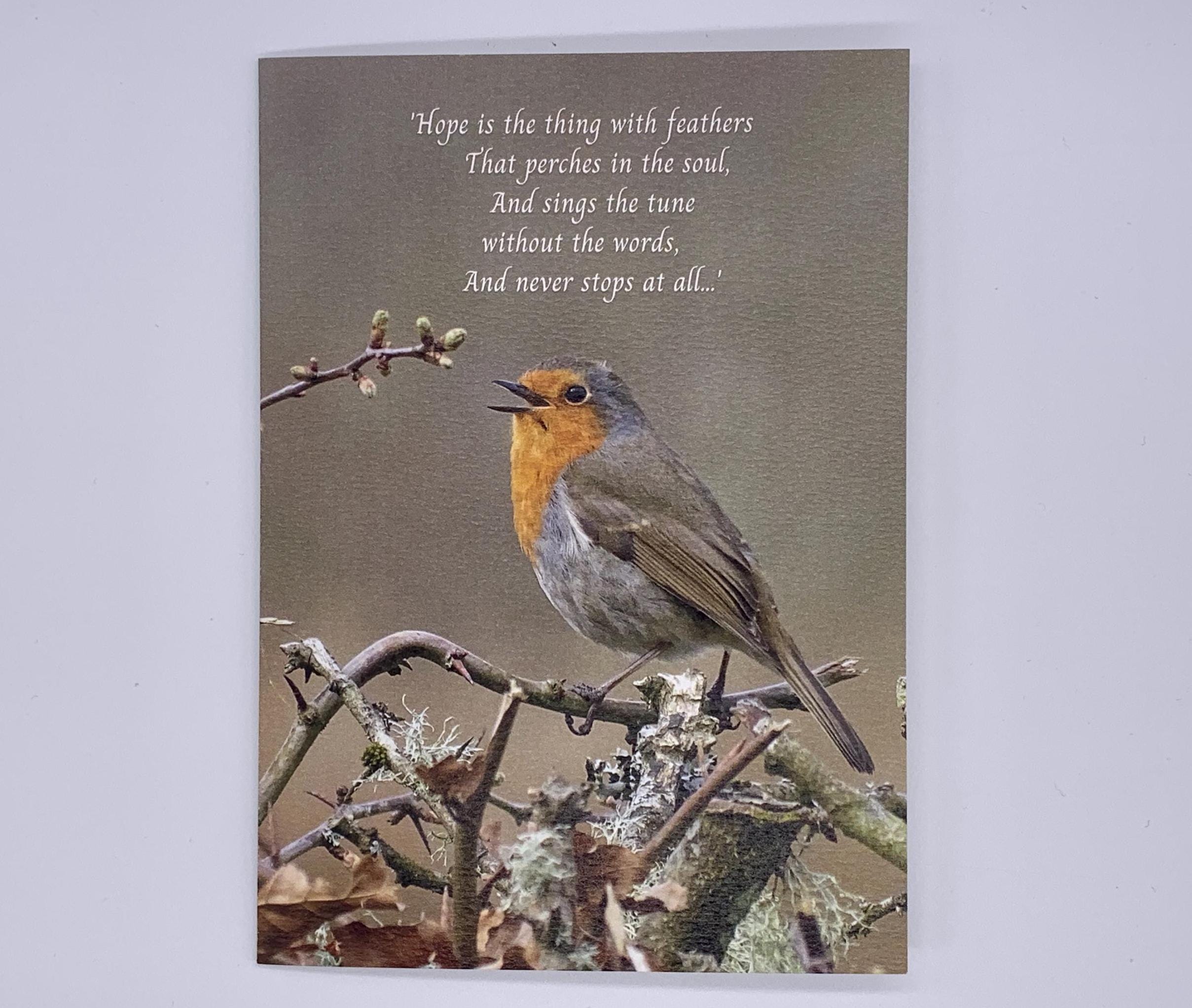 Hope is the Thing with Feathers Card. Emily Dickinson Poem. Hope Poem Card.  Robin Poem Card. Winter Robin Card. 7x5 inches. Made in UK