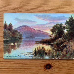 Carte postale ancienne Loch Lomond de Luss. Hildesheimer c1900. Carte postale écossaise non utilisée. Carte postale ancienne du Loch Lomond. Des cygnes sur le Loch Lomond.