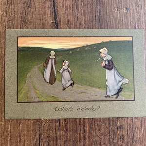Antieke ansichtkaart Sybil Barham c1910. Wat is het? Kleine meisjes met witte petjes die naar huis gaan. Briefkaart Kunst CW Faulkener van kinderen. PC293