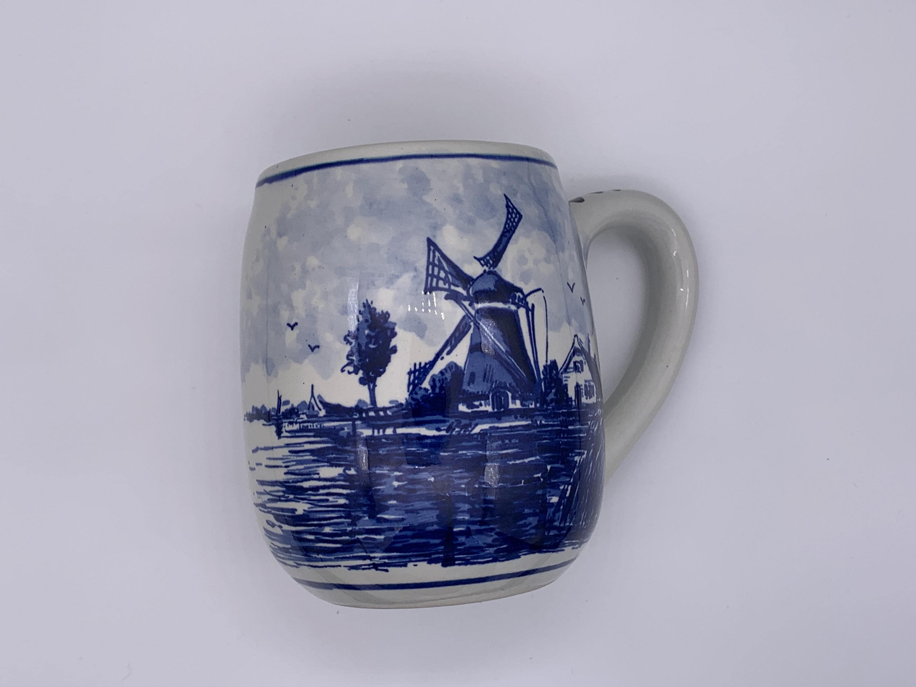 Vintage Delft Tankard. Delft Blauw. Handpainted. Made in Holland. Large Dutch Porcelain Mug with Windmill Scene. Vintage Gift For Him.
