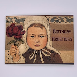 Vintage Style Birthday Card. Old Fashioned Birthday Card. Dutch Birthday Card. Retro Birthday Card. Rose Birthday Card. 7x5 inches.