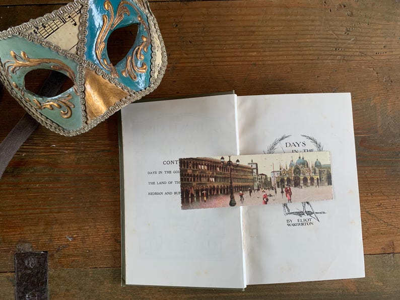 Venice Antique Bookmark. Venice Panoramic Postcard C1918. Piazza San