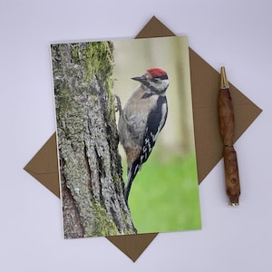 Specht Karte. Rotkopfspecht. Landschafts-Gruß-Karte. Naturfotokarte. Schottische Wildtier-Fotografie Karte. 18x13cm.
