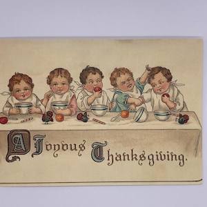 Carte de Thanksgiving à l'ancienne. Carte de voeux nostalgique de style vintage pour Thanksgiving. Blanc à l'intérieur. Fabriqué au Royaume-Uni. 7 x 5 pouces.