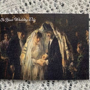 Joodse trouwkaart. Ouderwetse trouwkaart. Trouwkaart in vintage stijl. 'Een joodse bruiloft' Jozef Israels. 1903. 7 x 5 inch. Gemaakt in het Verenigd Koninkrijk