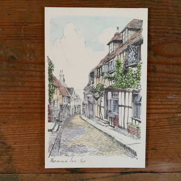 Mermaid Inn Rye Vintage Postcard. Pencil Sketch Postcard. Shoesmith & Etheridge Postcard c1930. East Sussex Vintage Postcard. Mermaid Inn.