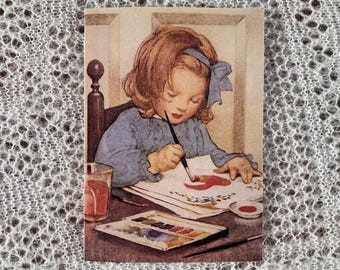Jessie Willcox Smith Art Card: Little Girl Painting. The Little Artist Greetings Card.