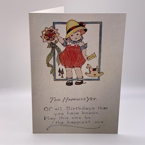 Carte d'anniversaire de style vintage. Le plus joyeux anniversaire à ce jour. Carte d'anniversaire de reproduction de l'époque édouardienne. Carte d'anniversaire rétro. 7 x 5 pouces. Fabriqué au Royaume-Uni.