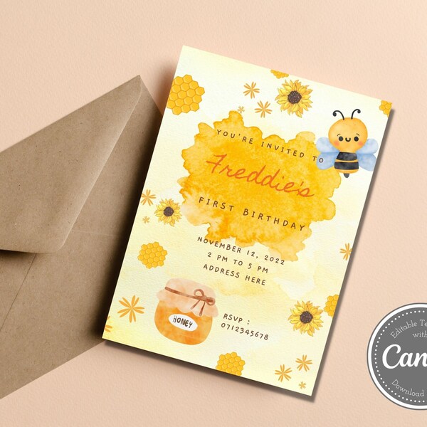 Busy Bee Children's Party Invitation & E-invite | Editable Digital Download | Instant Download |