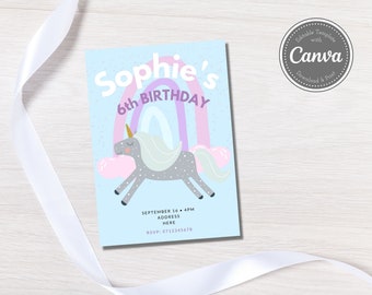 Pastel Unicorn Children's Party Invitation & E-invite | Editable Digital Download | Instant Download |