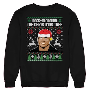 Rock Around The Tree Christmas Jumper Sweater Adults & Kids Sizes, Funny Christmas Sweatshirts, Xmas Jumpers, Ugly Jumpers