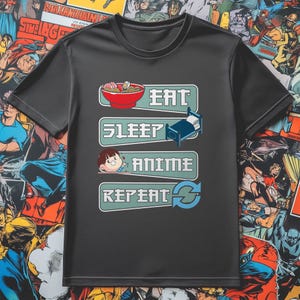 Eat Sleep Anime Repeat T-Shirt, Ramen Bowl Shirt, Anime Lover Gift, Funny Anime Tee, Cartoon Character Tee, Quirky T-Shirt, Trendy T-Shirt