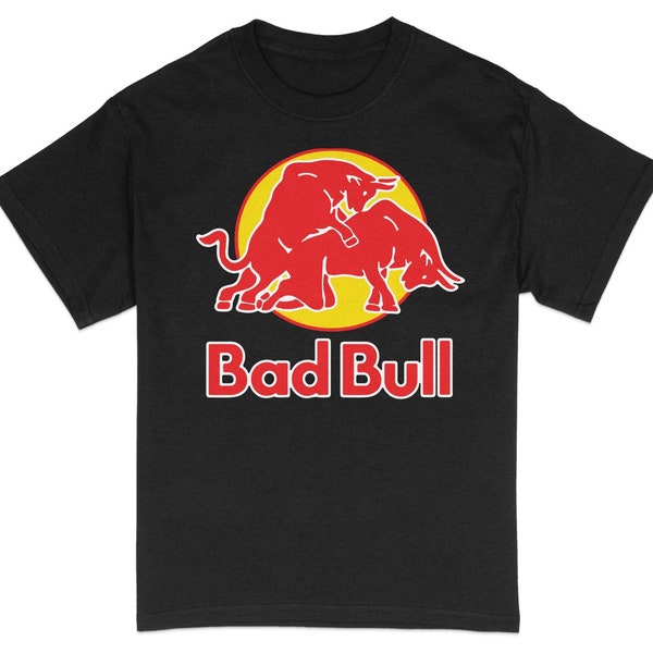 Bad Bull T-Shirt, Red and Yellow Graphic Tee, Novelty Animal Design Shirt, Unique Casual Wear, Bold Statement Top, Unisex Clothing