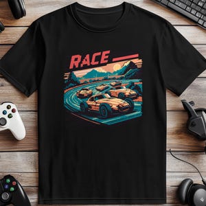 Retro Racing Game Art Shirt, Vintage Pixel Art Racing T-Shirt, Classic Car Video Game Tee, Retro Gamer Gift Shirt, Pixel Art Shirt