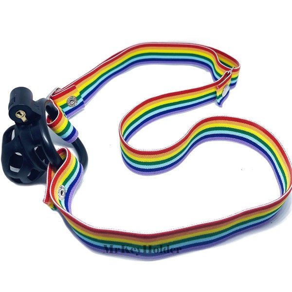 Rainbow Male Chastity Cage Elastic Belt Adjustable Rope Strap  (Chastity devices are not included)