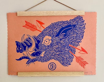 Boar | handmade linoprint | original linocut | limited edition | multicolor print | A3 size