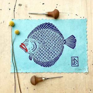 Flatfish | handmade linocut | original linoprint | fish print | limited edition | A4 size