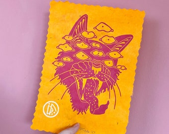 Gato | impresión lino hecha a mano ? edición limitada | Formato A4 | linograbado colorido