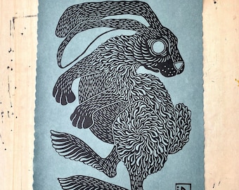 Hare | handmade linocut | limited edition | original linoprint | A3 size