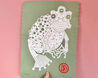 rospo | stampa su linoleum fatta a mano | Stampa artistica | Motivo animale | stampa colorata | edizione limitata | Formato A4