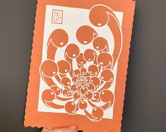 Chrysantheme | handgemachter Linoldruck | farbenfroher Druck | Linolschnitt | limitierte Auflage | A4 Format