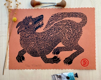 Wolf | handmade linocut | limited edition | original linoprint | A3 size