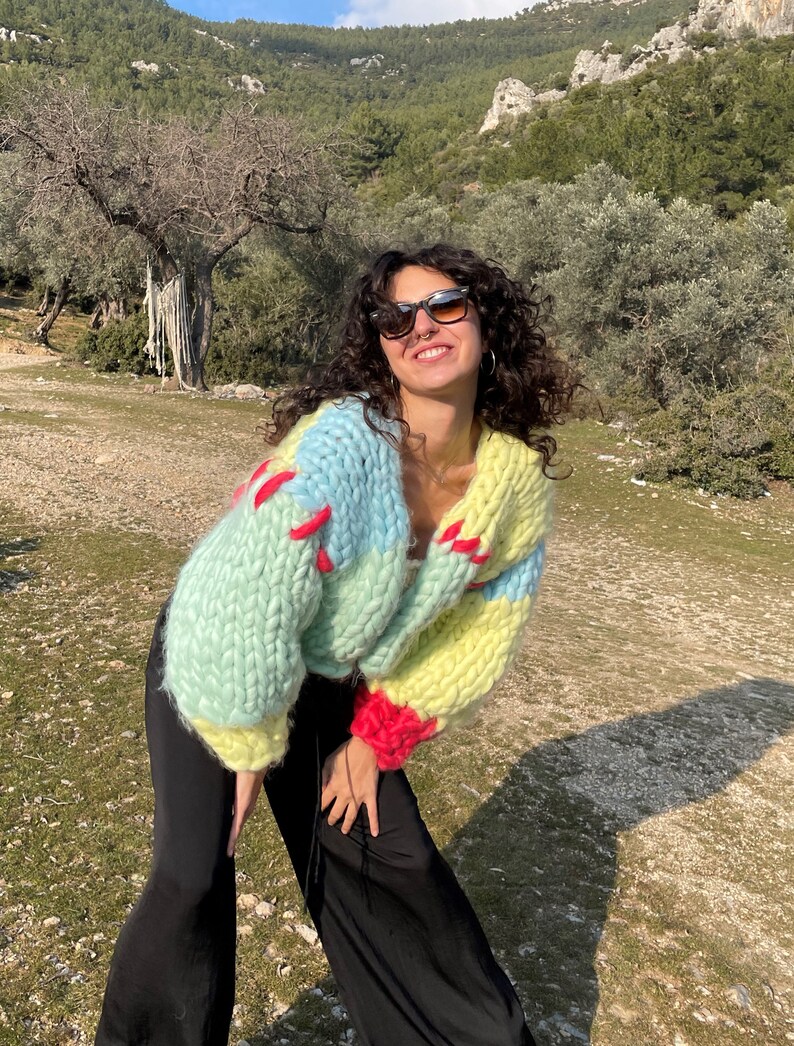 colourful knit cardigan