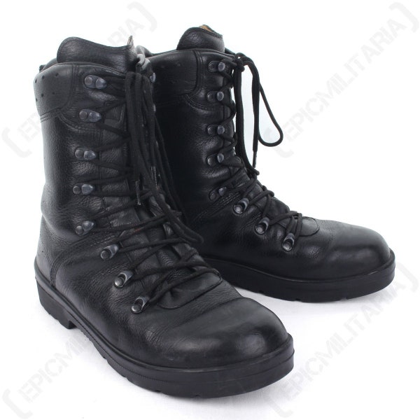 Original Vintage German Army Black Para Boots - Moulded Sole with Reinforced Heel & Toes