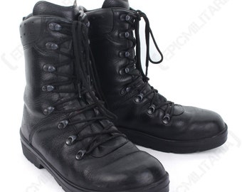 Original Vintage German Army Black Para Boots - Moulded Sole with Reinforced Heel & Toes