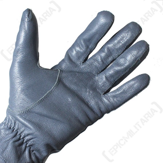 Original German Army Leather Gloves - Grey - Genuine Military