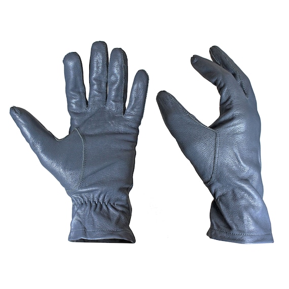 Original German Army Leather Gloves - Grey - Genuine Military