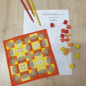 Bloque de edredón mini económico imprimible: Patrón de piezas de papel de 1,5", FPP moderno