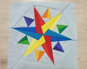 Blok kołdry do druku: Hexi marynarza, wzór kawałków papieru, przyjazny dla początkujących, nowoczesny FPP, 6-calowe bloki