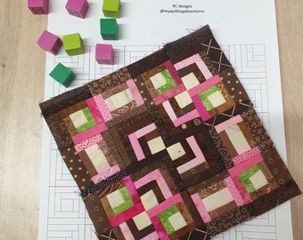 Bloki z bali do wydrukowania w formacie PDF: 3 warianty, z których można zrobić tę uroczą miniQuilt!  Wzór papieru 1,5 cala, nowoczesny FPP