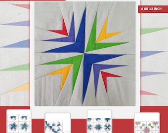 Blok pikowania z punktem centralnym: wzór kawałków papieru 6” lub 12”, nowoczesny FPP